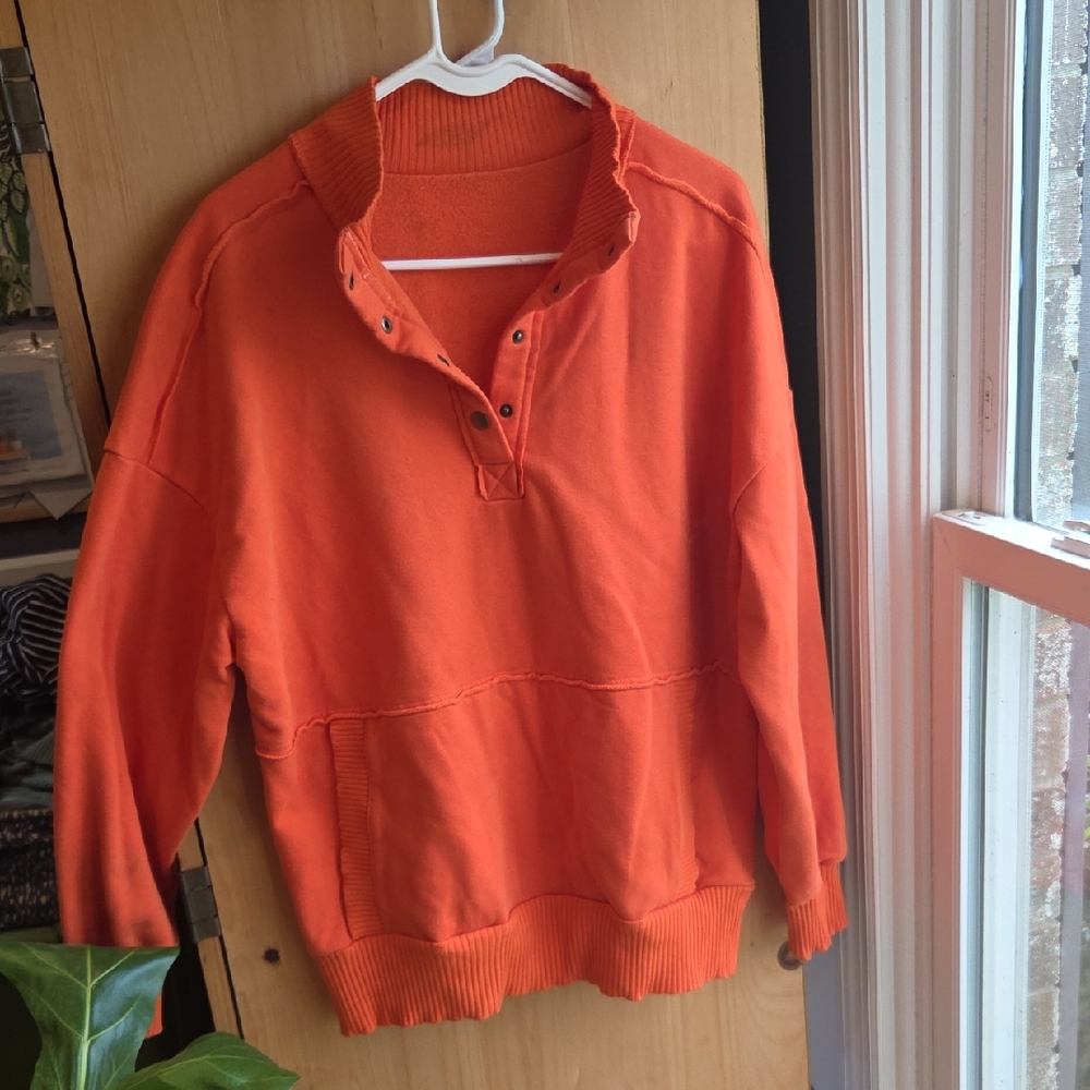 Bright Orange Snap-Front Pullover Sweatshirt
